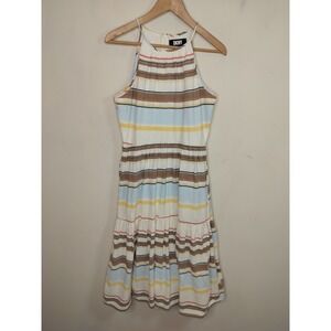 DKNY Striped Midi Dress Tiered Sleeveless Cotton